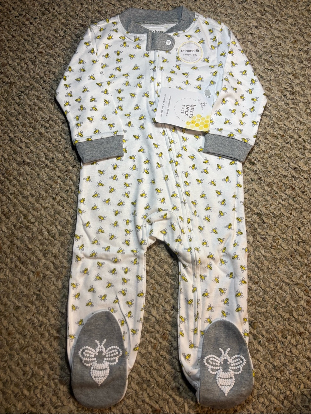 Burt's Bees White Footed One-Piece with Yellow Bee Print